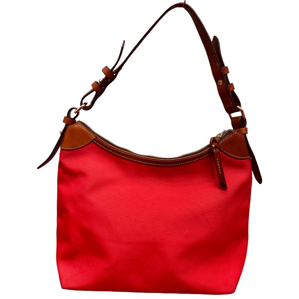 Red Dooney & Bourke ShoulderBag Boho Canvas Brown trim Leather 14"x8"x10" (43 - Picture 3 of 15